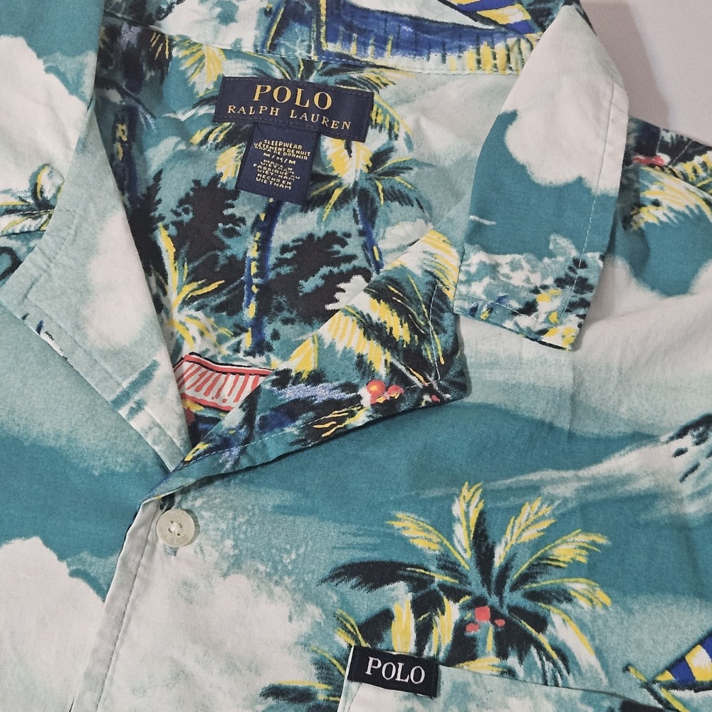Polo Ralph Lauren Shirt Men M Floral Hawaiian Sleepwear Catamaran Sailing Pajama